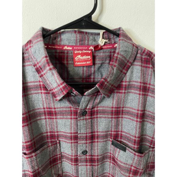New Indian Motorcycle Men's Phoenix Flannel Plaid Shirt, Gray Size XL - Picture 3 of 4